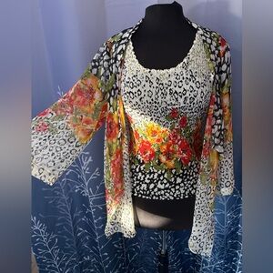 Investments Two-Piece Multicolor Floral and Animal Print Tank and Kimono